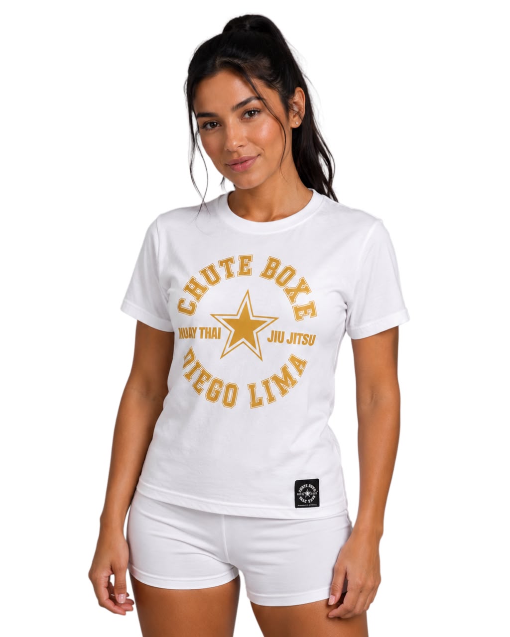Camiseta Algodão Premium Branca - Logo Dourada